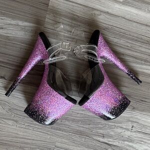 Pleaser Purple and Black Glitter Heels